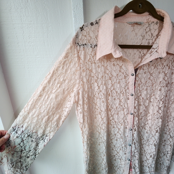 Soft Surroundings Aurelie Dip Dye Eyelet Ombre Lace Button Down Tunic Size Large - Picture 3 of 16